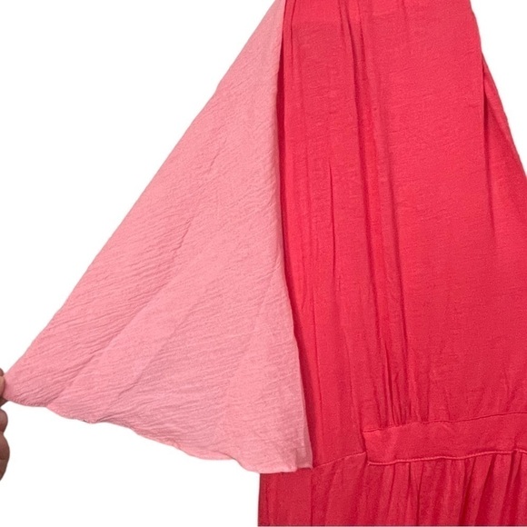 Woo Hot Pink, Pale Pink V-neck Summer Flutter Sleeve Beach Maxi Dress, NWT, L - Picture 4 of 7